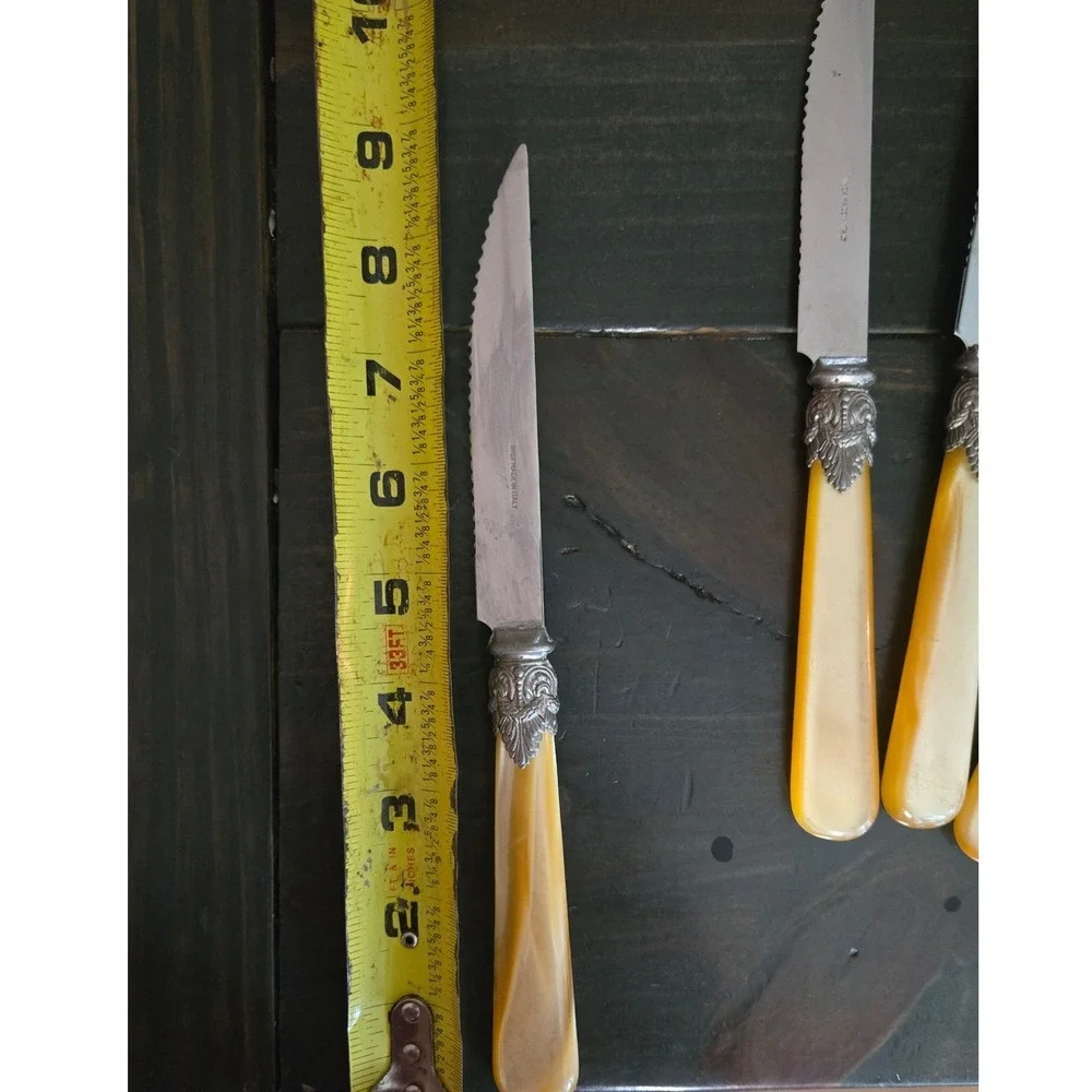 Vintage Inox Italy Steak Knives Set of 4 Faux Mother of Pearl Butterscotch Inox